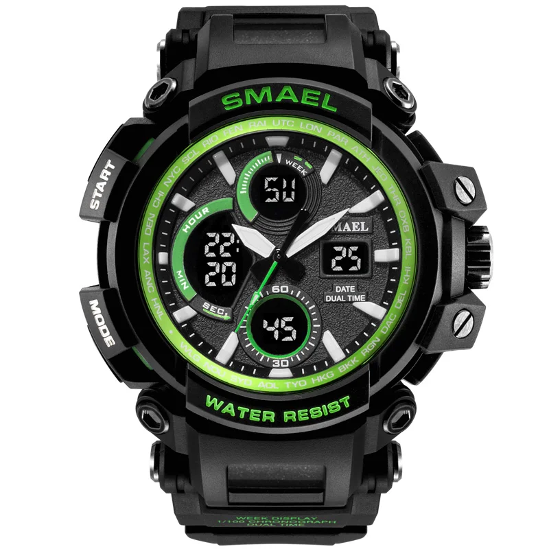Спортивные часы SMAEL, мужские часы, водонепроницаемые светодиодные цифровые часы, мужские часы, часы для мужчин, мужские часы, мужские часы 1708B - Цвет: Green