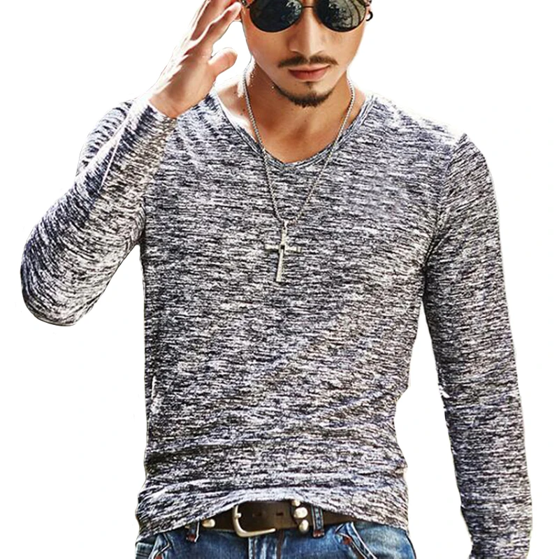 

Long Sleeve T-Shirt Men Casual Basic Tee Tops Stretch Tshirt Chemise Homme Mens New Fashion Solid Color Cotton Summer T Shirts