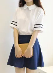 Япония Южная Корея школьная форма Turn-Down воротник короткий рукав топы и юбка британский морской стиль Матросская форма Студенческая форма