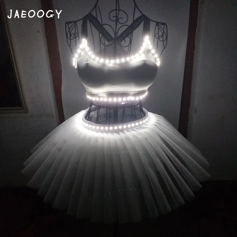 مخصص الإبداعية LED الفلورسنت الصدرية فتح شريط الرقص ملهى ليلي الباليه المرحلة التشجيع زي