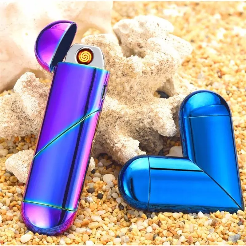 USB Зажигалка Складная Зажигалка в форме сердца двойного назначения ветрозащитные зажигалки беспламенная сигарета перезаряжаемая газовая электрическая зажигалка