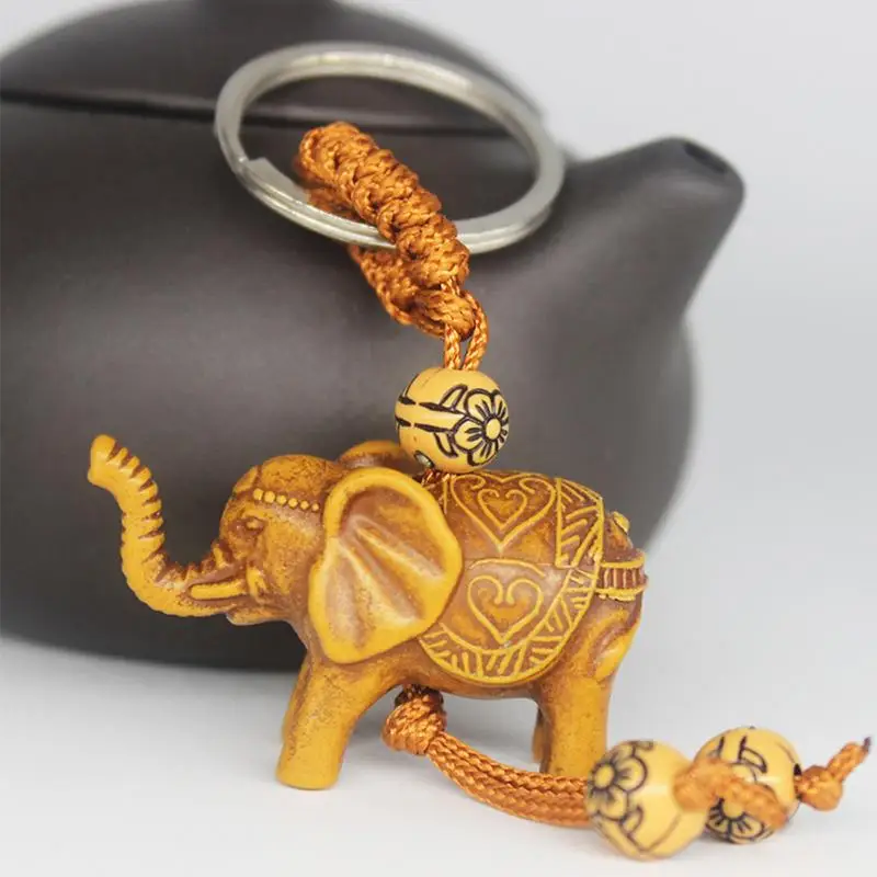 

New Arrivla Lucky Elephant Carving Wooden Pendant Keychain Key Ring Chain Evil Defends Gift