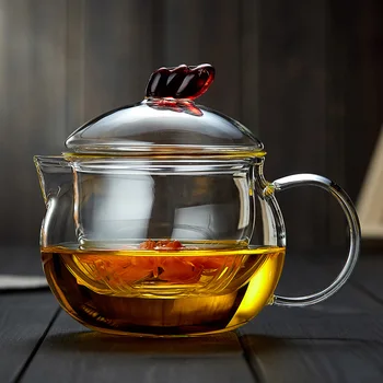 

450ml Creative Small Teapot Heat Resistant Clear Glass with Filter Lid Kit Flower Tea Kettle Kung Fu Tea Set Drinkware Teaware