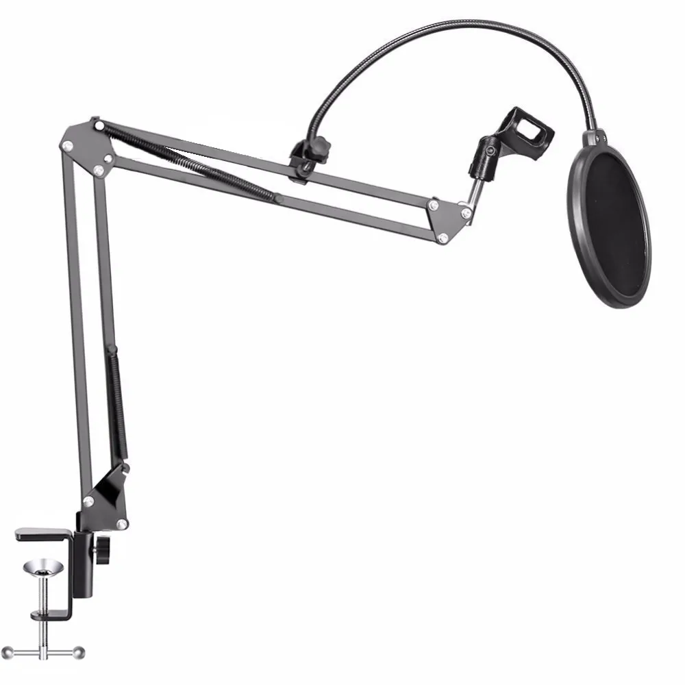 

Ituf Microphone Suspension Boom Scissor Arm Stand with Mic Clip Holder & Table Mounting Clamp Kit for Condenser Microphone