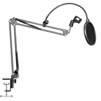 

Ituf Microphone Suspension Boom Scissor Arm Stand with Mic Clip Holder & Table Mounting Clamp Kit for Condenser Microphone