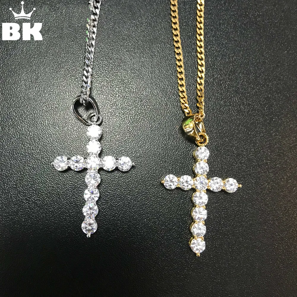 

Hip Hop silver plated necklace jewelry women wedding fashion Cross CZ Cubic Zircon stone pendant necklace Christmas gift
