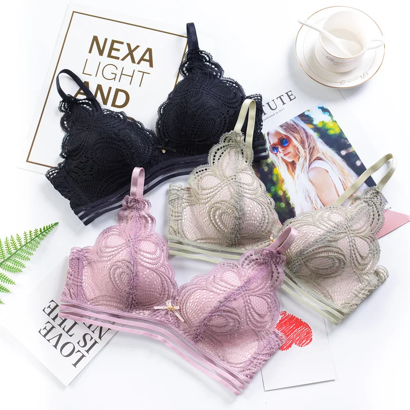

Women Push Up Bra Sexy Lace Triangle cup Wire Free Adjustable Tops Femme Underwear Bras