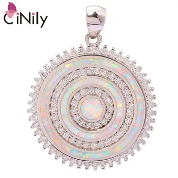 

CiNily Created White Fire Opal Cubic Zirconia Silver Plated Wholesale Fashion Wedding for Women Jewelry Pendant 1 1/2" OD5980