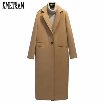 

KMETRAM casaco feminino 2019 UK Women Autumn Winter Cassic Simple Woolen Long Coat Female Robe Outerwear manteau femme HH220