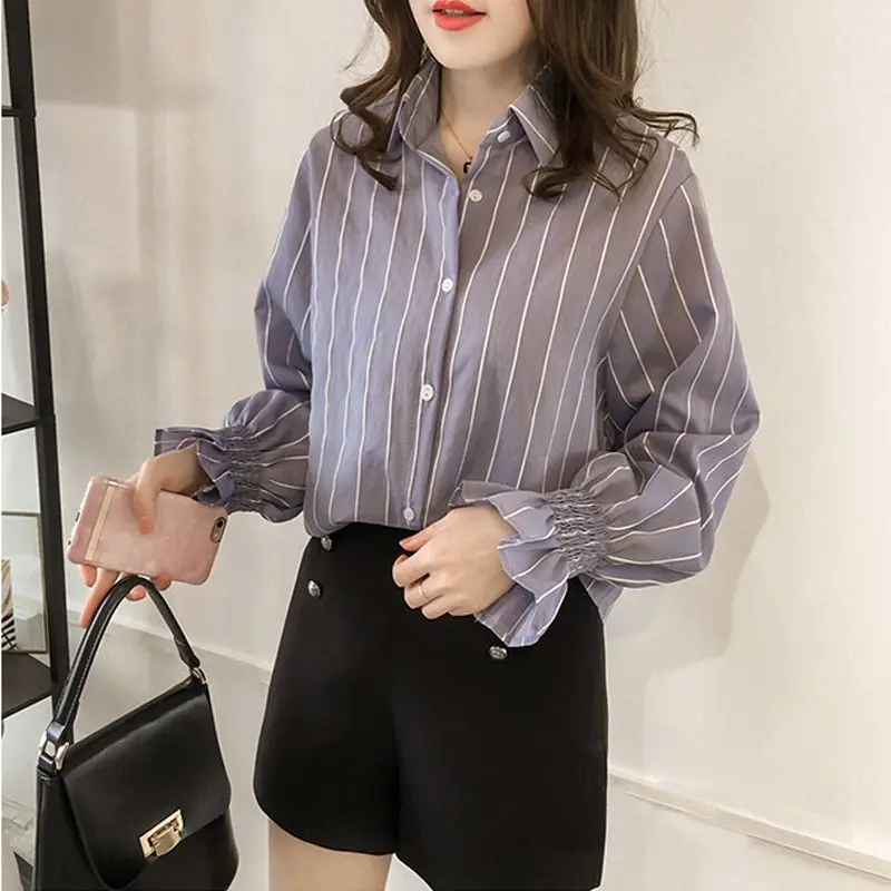 

Women Summer Striped Fashion Tops and Blouses Elegant V Neck Blouse Loose Harajuku Shirt Ladies Tunic vintage camisa feminina
