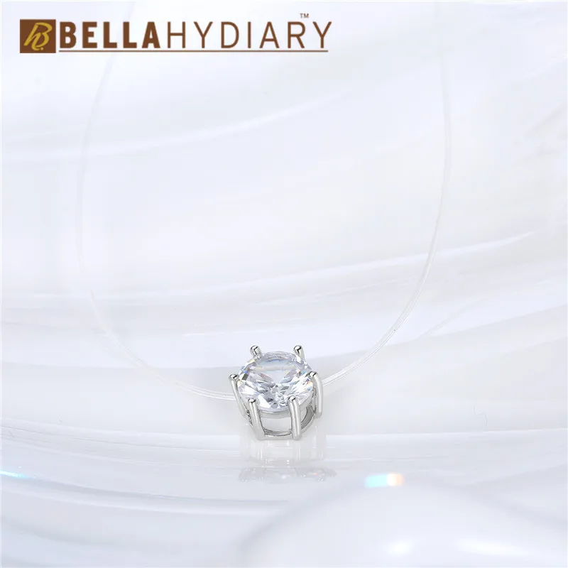 Bijoux Transparent Fishing Line Necklace Silver Invisible Chain Necklaces Pendants Six Claws Rhinestone Choker Necklaces Collier (3)