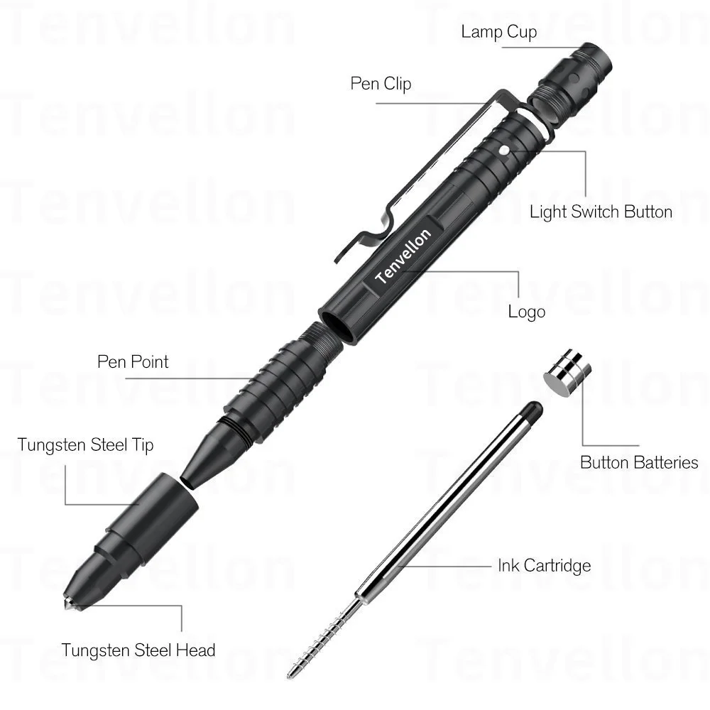 Тактическая Ручка военного назначения, многофункциональный светодиодный фонарик для самообороны, принадлежности для защиты, личная авторучка