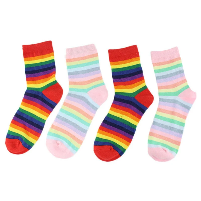 

Rainbow Striped Women Socks Casual Autumn Ladies Breathable Moisture Wicking Deodorant Elastic Socks