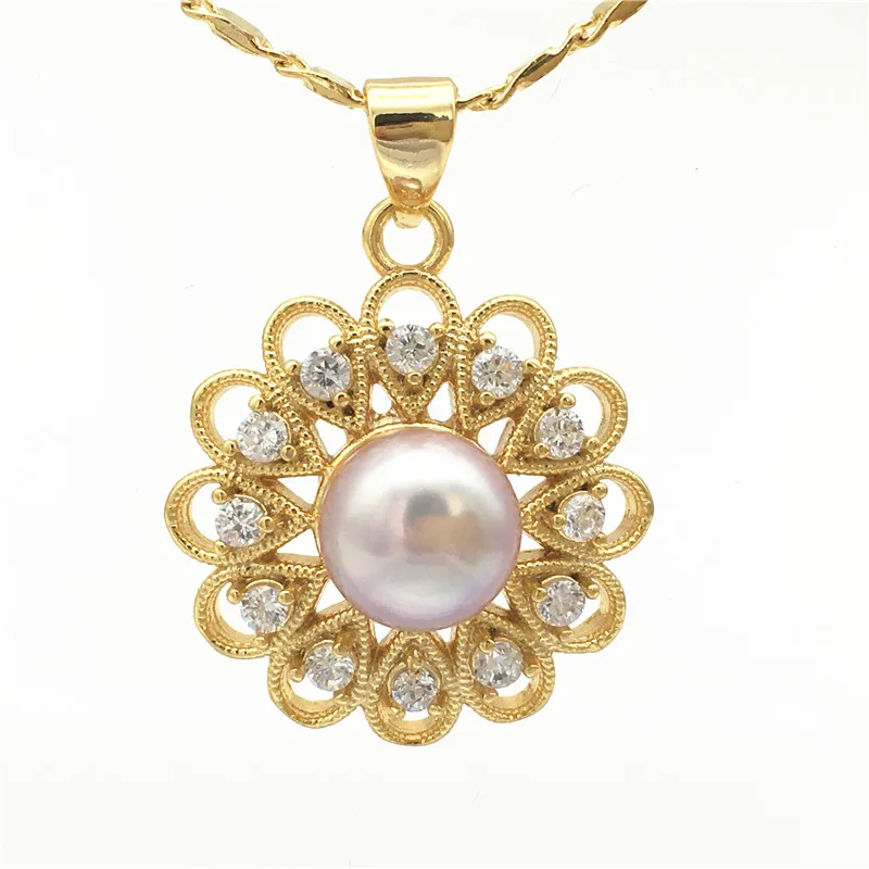 

Lady's 5 colors for choice white/black/purple/grey/pink 19mm natural freshwater pearls 18kgp inlay zircon pendant with chain 01