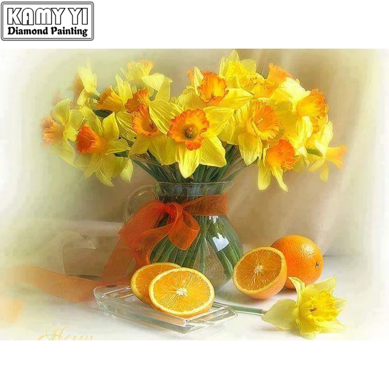 

DIY Diamond Painting Cross Stitch Yellow flowers and oranges Home Decor Full Rhinestone Mosaic 5D Diamond Embroidery