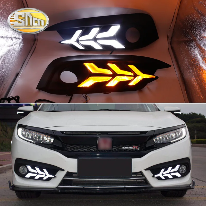 

For Honda CIVIC 2016 2017 2018 Daytime Running Light LED DRL fog lamp Driving lights Yellow Turn Signal Lamp
