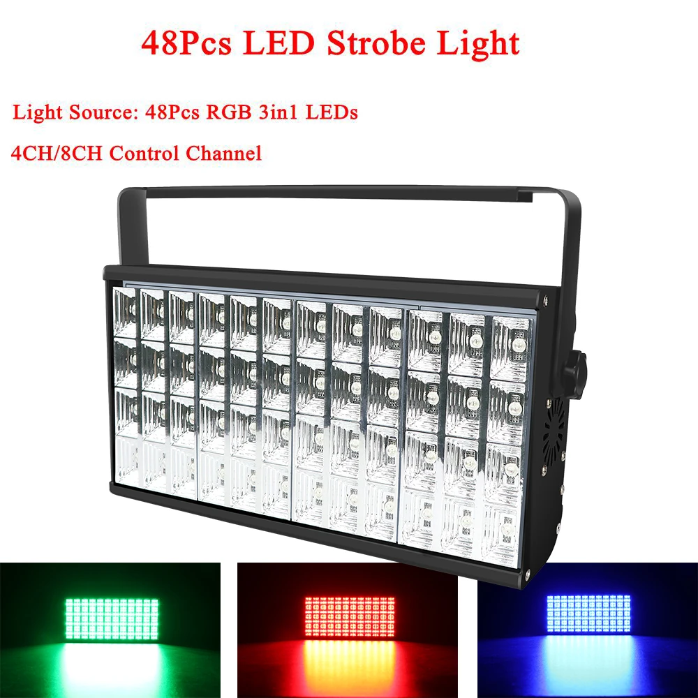 

Stage Effect Lighting 48pcs LED RGB 3IN1 Light Projector Strobe Light DMX512 Sound For DJ Club Disco KTV Stage Party Show