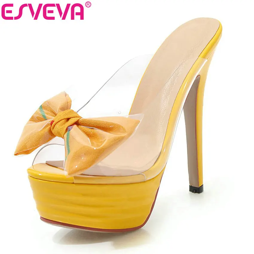 

ESVEVA 2019 Elegant Women Pumps Platform 3.5cm Shoes Thin High Heels Slingback Slippers Summer Pumps Women Shoes Round Toe 34-43