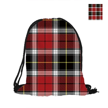 

Scottish Style Red Red lattice Drawstring Backpack For Beach School Shopping Fashion Polyester Bags Women Men Pouch Backpacks