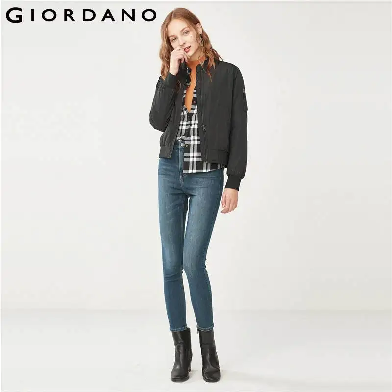 Giordano женская пилотная куртка с длинными рукавами на молнии выполнена в одном