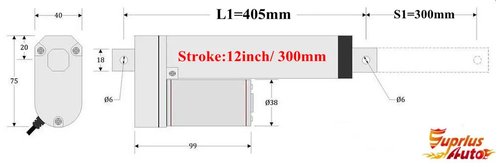 Линейный привод 12 "/ 300 мм линейный В макс. нагрузка 1000N/ 225LBS сверхмощный