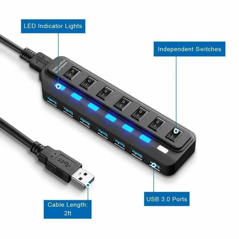 7 Порты USB 3 0 Hub адаптер с включения/выключения 5 Гбит/с высокая Скорость для