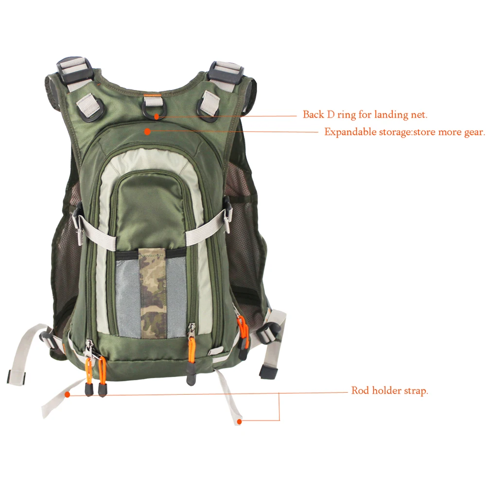 Gilet de pêche à la mouche ajustable pour homme - Sac à dos multifonction avec poches extérieures