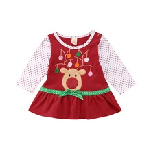 

0-4T Newborn Kids Baby Girls Christmas Clothing Party Pageant Princess Dress Long Sleeve Cartton Deer cute Vestidos Infantil