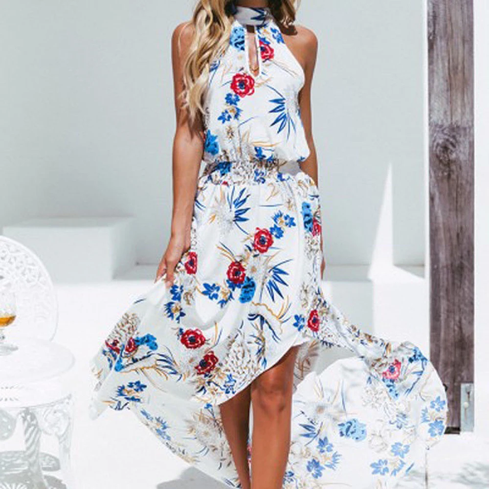 Boho женское цветочное длинное платье Летний Пляжный сарафан женские элегантные
