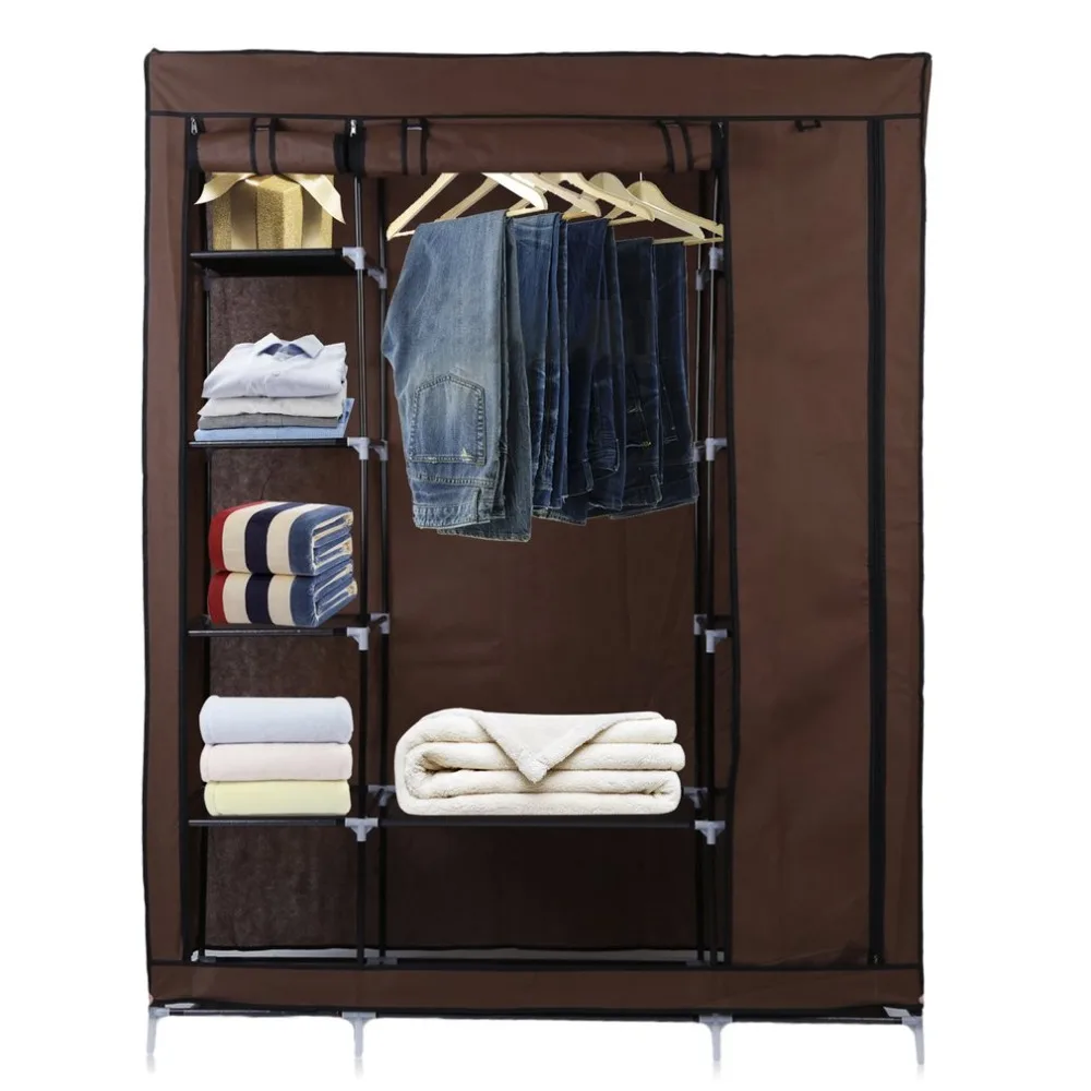 

Portable DIY Canvas Wardrobe Bedroom Clothes Closet With Hanging Rail Shelving Clothes Organizer Large Storage Cabinet Furniture