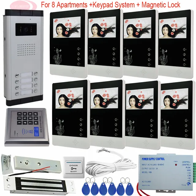 8 Unit Apartment Doorbell Video Intercom Entry 8 Unit Apartment Doorbell Video Intercom Entry System 4 3 Lcd Door Phone With Electronic Magnetic Lock