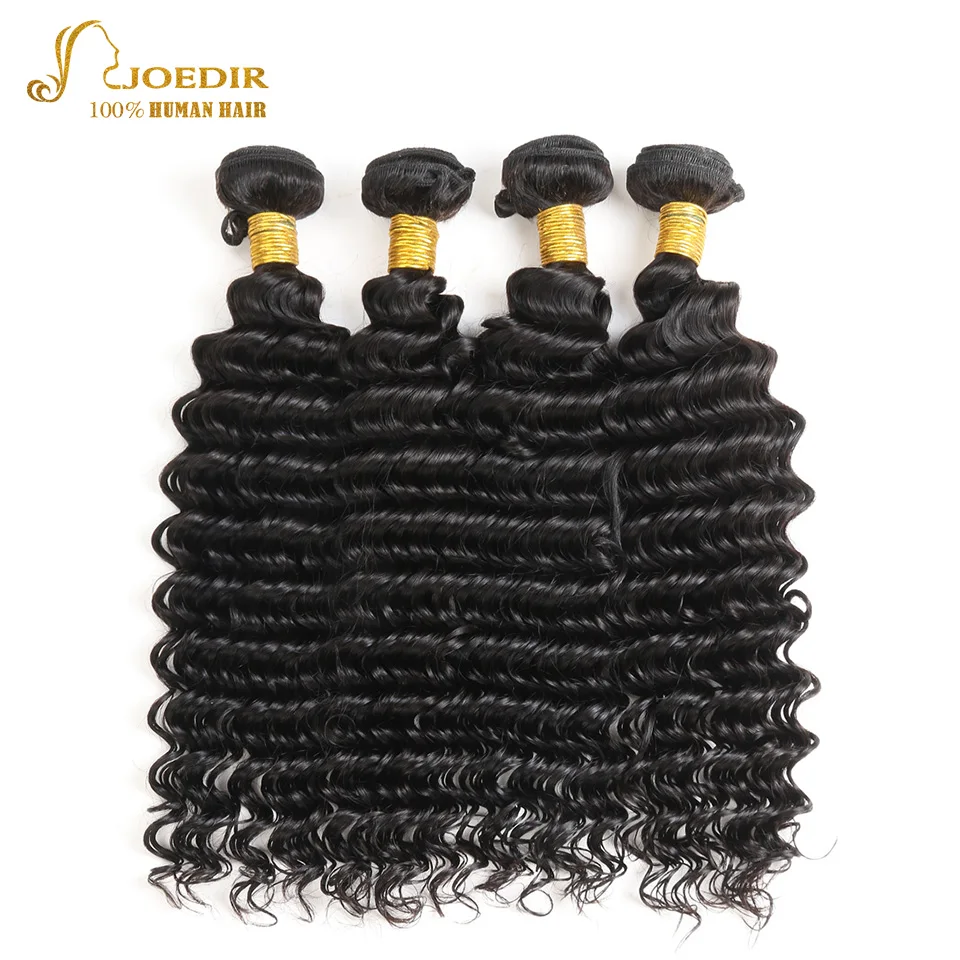 JOEDIR Hair 4 Bundles Deals Malaysian Deep Wave Extensions 10 To 26 Inch Non Remy Natural Black Human | Шиньоны и парики