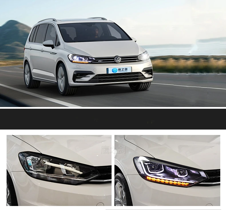 Автомобиль голове стиль лампы для VW Touran фары Touran светодиодный фар DRL Объектив Двойной Луч би- ксеноновые