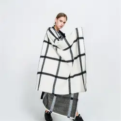 Новый роскошный брендовый зимний шарф женский черный и белый плед Кашемировый Шарф пончо женский подарок abrigos mujer invierno 2018