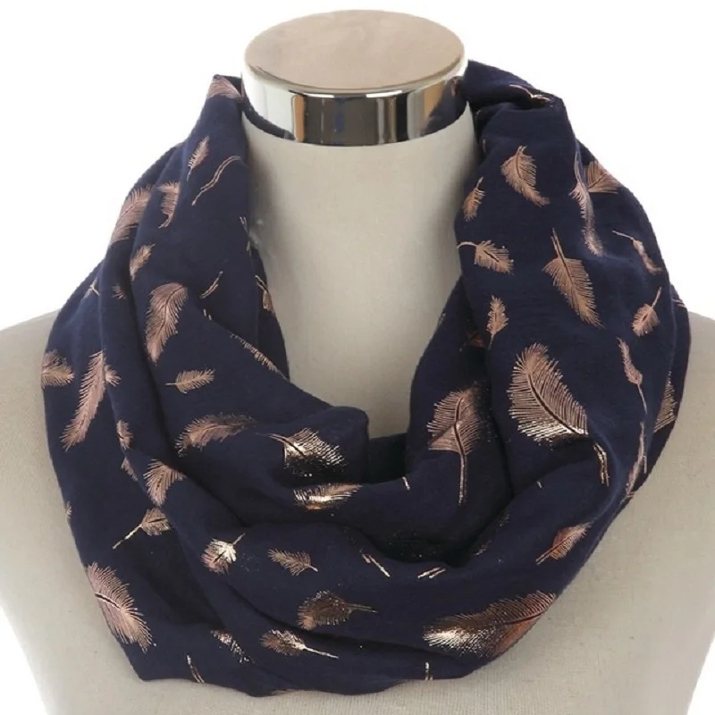 

WINFOX 2017 Brand Europe Women Fashion Shiny Bronzing Gold Watermelon Red Black Navy Beige Feather Infinity Scarf
