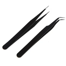 2 шт. мини-черные алмазные шипованные кости импортные черные антистатические пинцеты для ногтей для ресниц и бровей Прямой пинцет изогнутые прямые