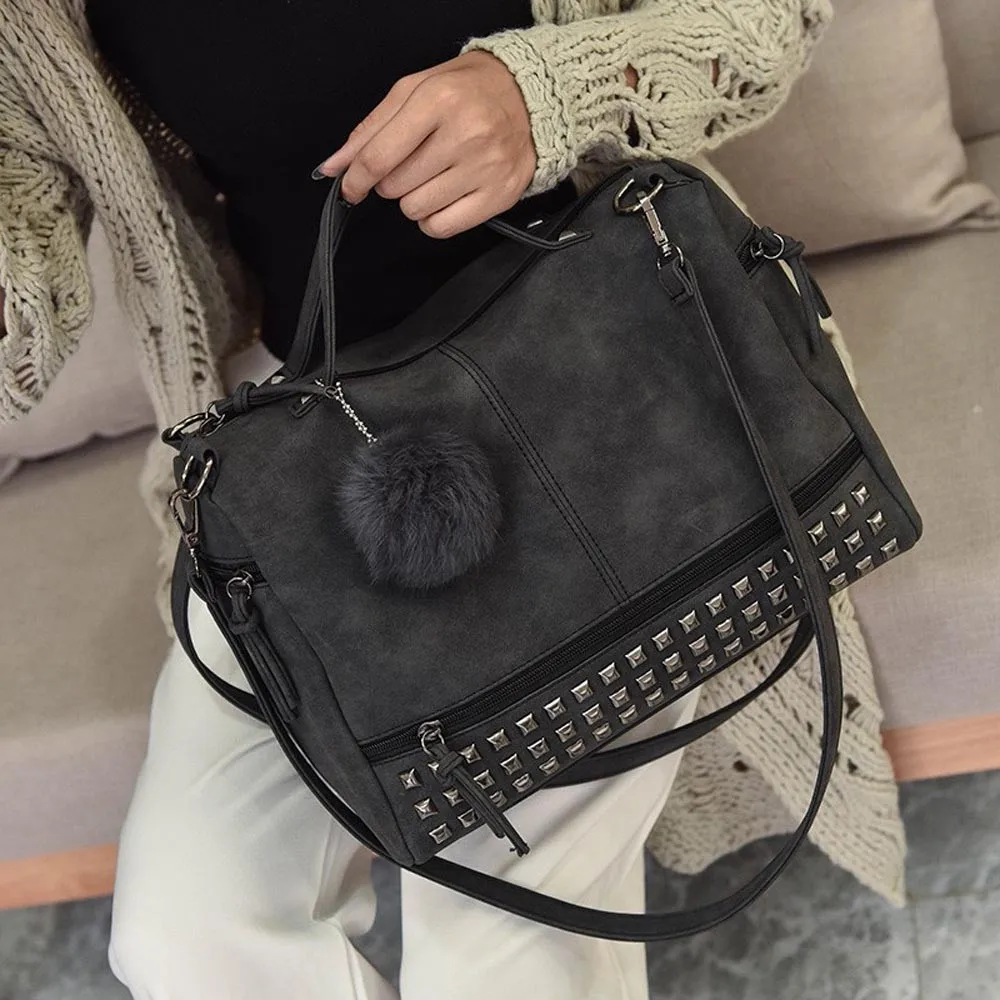 Новинка, женская сумка с заклепками, высокое качество, большая сумка через плечо, сумка для путешествий, одноцветная сумка на молнии De20