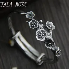 Fyla Mode Bracelet Sterling Silver S925 Silver Style Plum Flower Classic Female Simple Style Adjustble Size 22mm 39.80G TYC097