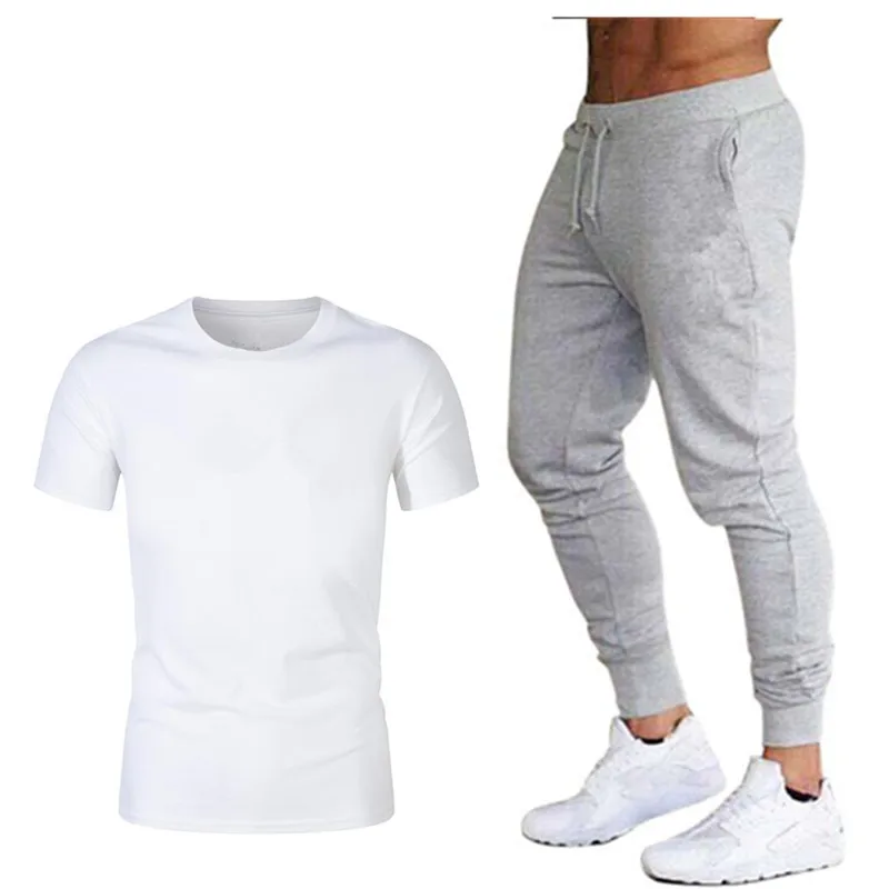 New Men's Sport Suits Running Jogger pants+T Shirts Men Sports Joggers Training Suit brand Gym Fitness Tracksuits Set streetwear | Мужская