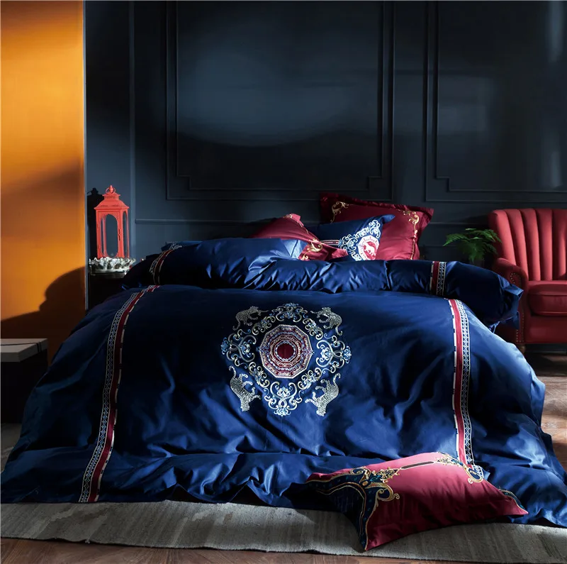 

100S Egyptian cotton Boho Bedding Set 4/6pcs Embroidery Duvet Cover Soft Bed Linen Pillowcase bed cover housse de couette