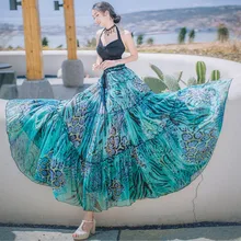 Летние богемные шифоновые Цветочные цыганские boho женские макси длинные тюлевые юбки/комплект из двух предметов пляжная плиссированная юбка женская
