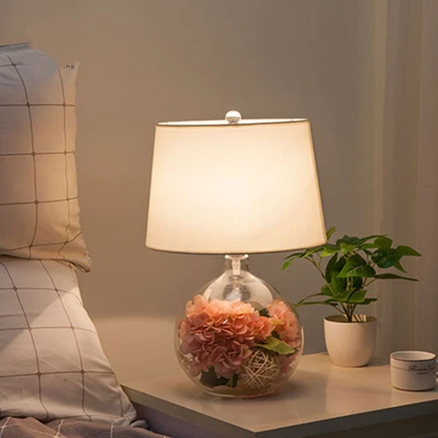 Candeeiro de Mesa de Vidro Lâmpada de Mesa Nórdico Moderno Flores Decorar Cabeceira Noite Jardim Americano Criativo Simples Lampara pé