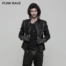 PUNK RAVE Men Punk Rock Stand-up Collar Jacket Coat Fashion Gothic Style Leather Metal Zipper Motocycle Coats Short Jacket