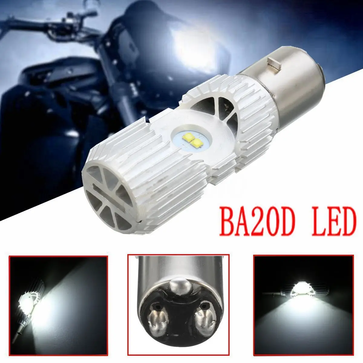 IKVVT 1pc BA20D 4LED Hi/Lo 20W Motorcycle Scooter Moped ATV Headlight Lamp Bulb