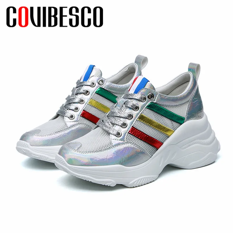 

COVIBESCO 2019 Spring Summer New Fashion Round Lace Up Women Flats Comfortable Breathable Genuine Leather Mesh Women Sneakers