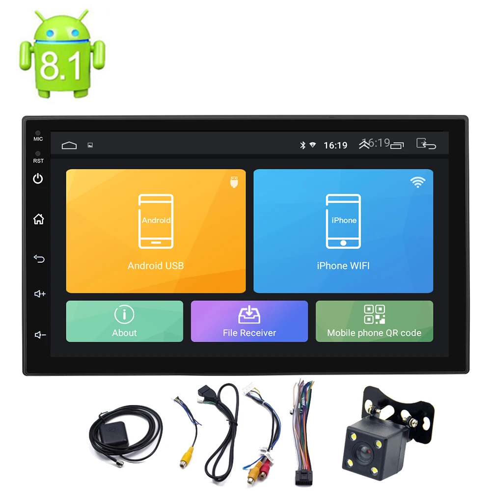 

Android 8.1 2 Din Car Audio Stereo Bluetooth Multimedia MP5 Player GPS Navigation WIFI Universal 7 Inch Touch Screen Car No DVD
