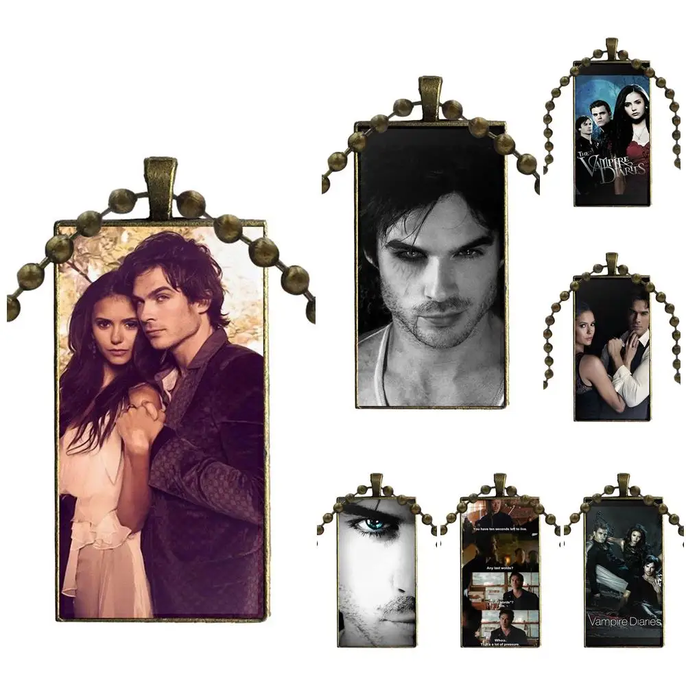 

Tv Show Vampire Diaries Ian Somerhalder For Women Gifts Boy Necklace Fashion Long Chain With Rectangle Necklace Jewelry