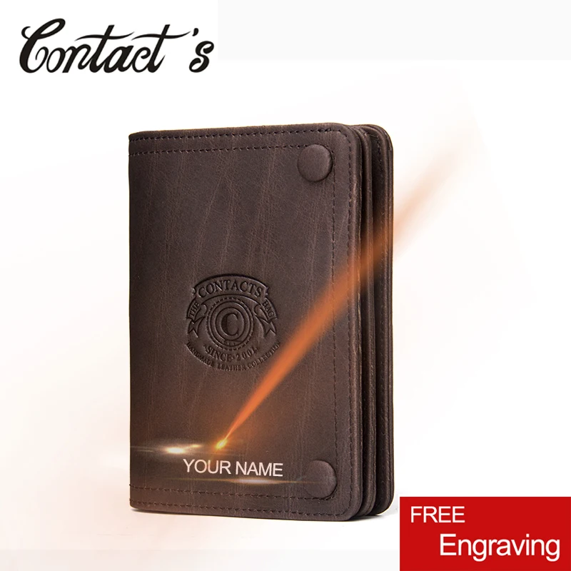 Kopen Gratis Graveren Vintage Merk mannen Portemonnee Crazy Horse Lederen Bifold Portefeuilles Korte Mannelijke Geld Tas Portemonnee Kwaliteit Kaart houder