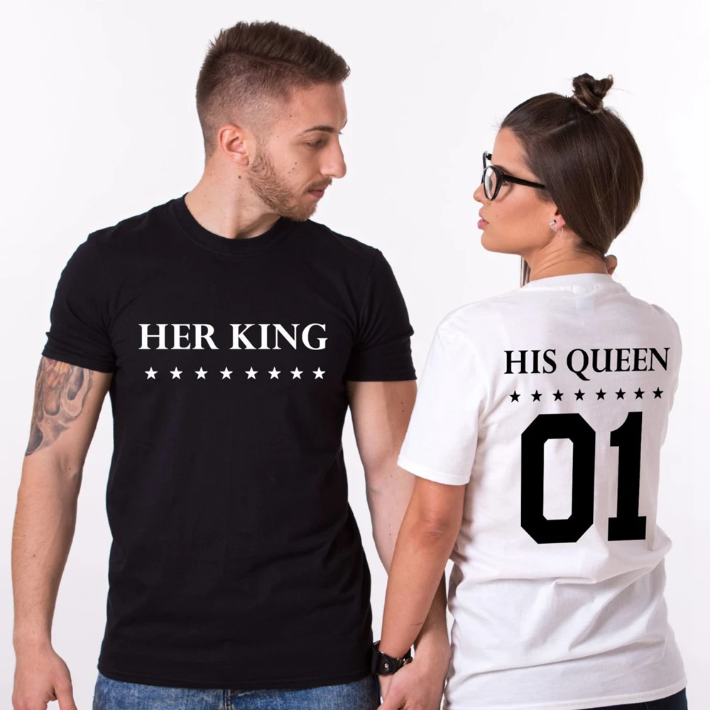 Парная футболка с надписью King Queen спереди и сзади хлопковые футболки короткими
