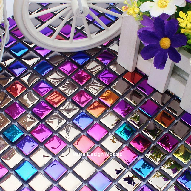 Iridiscente Arco Iris Electro plateado cristal mosaico de azulejos para